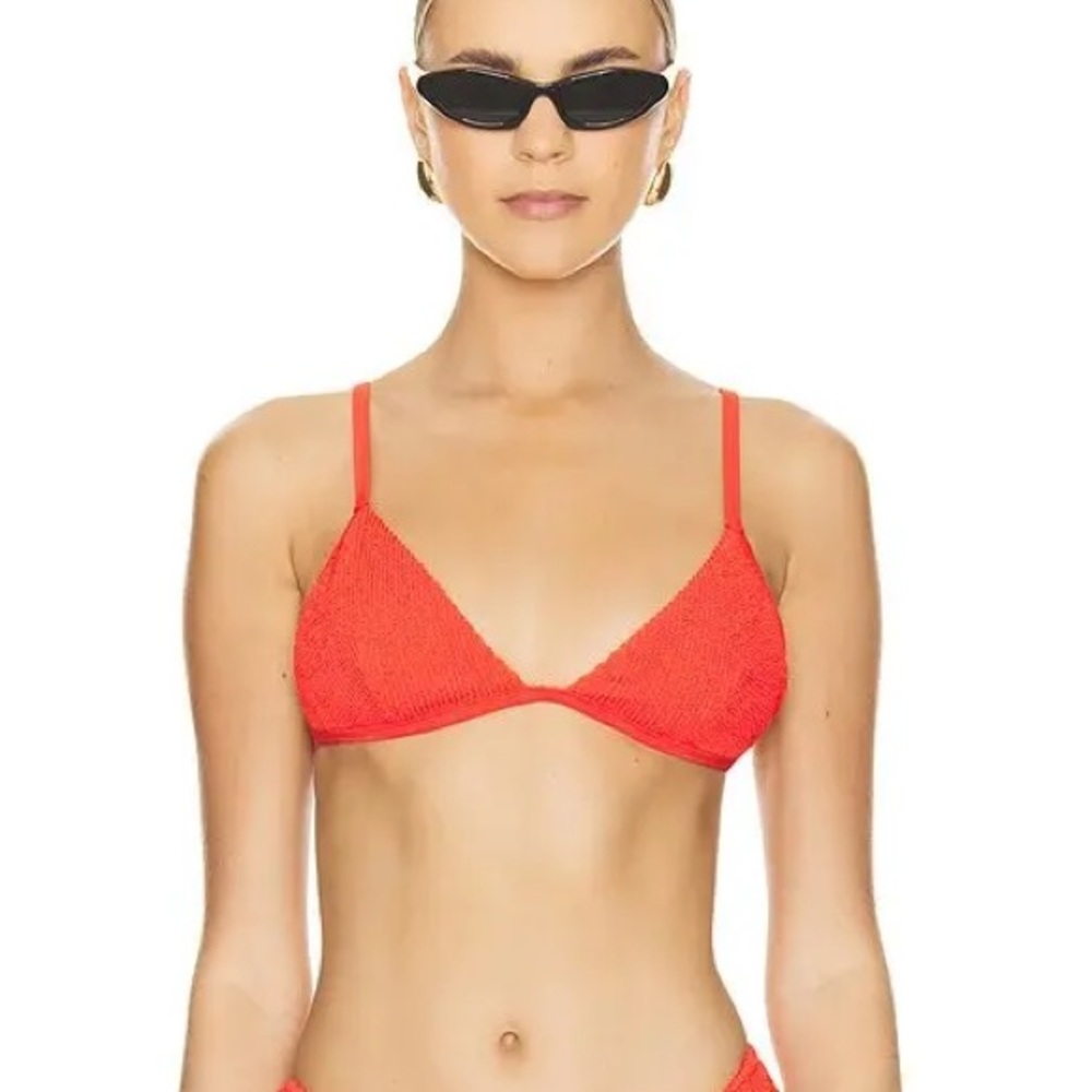 Good American Perfect‎ Fit Textured Bikini Top in Bright Poppy002 NWT